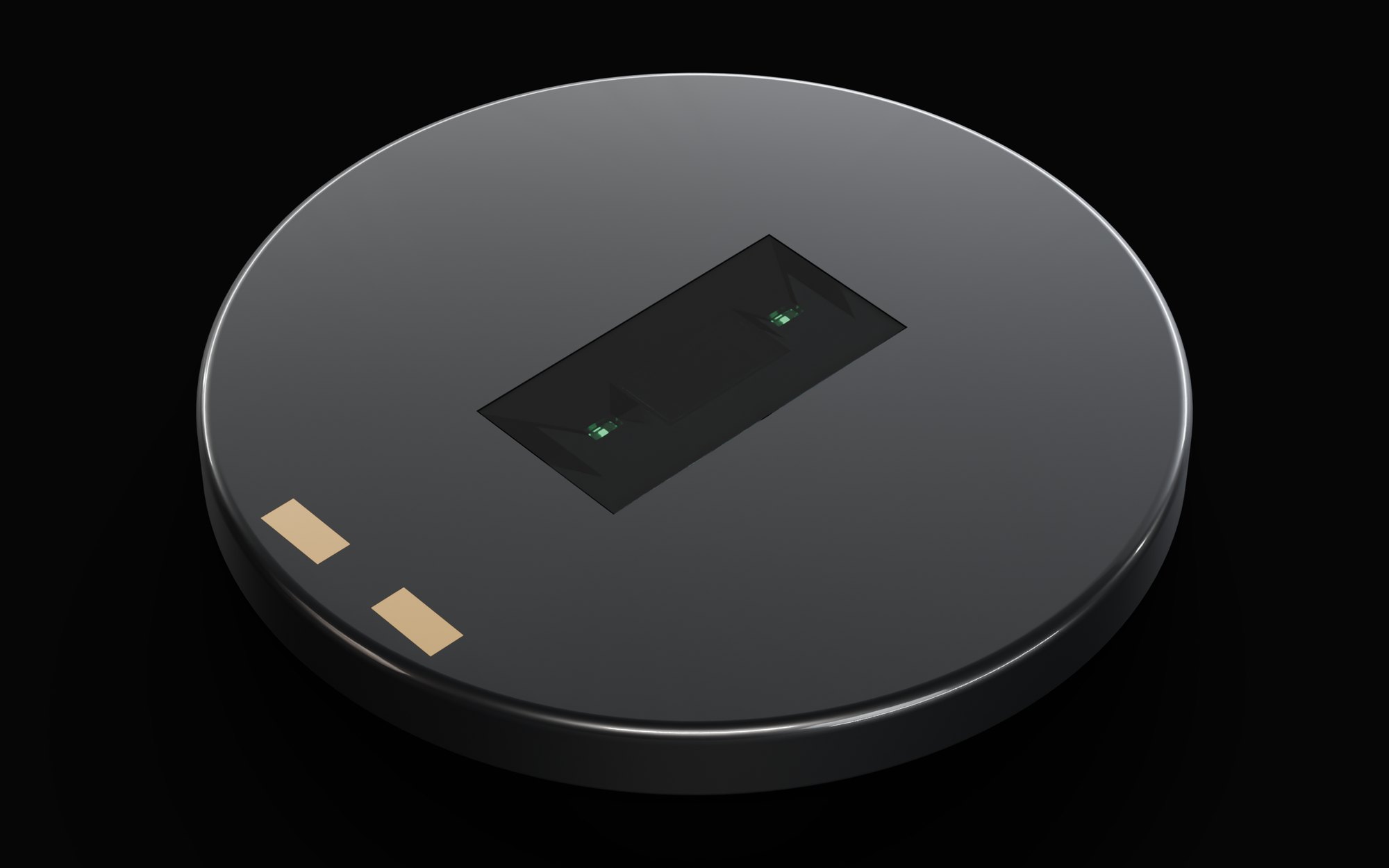 The skin side of Pulse Pod: smooth black ceramic, a sensor window and two flush gold contacts